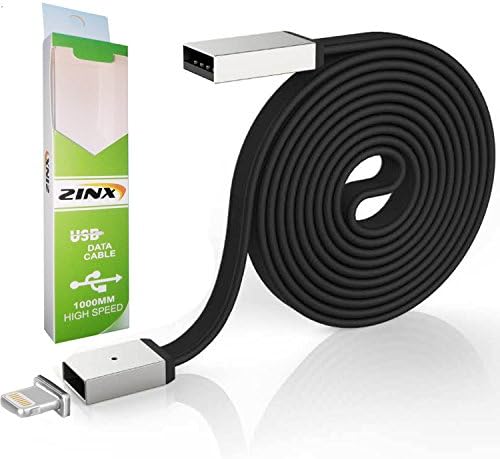 Magnetic Lightning Cable, Zinx Magnetic Metal Plug LED Indicator Fast Charging Leather USB Cable 3.3FT Smart Car Charger Black Cord for Apple iPhone 5/5s/6/6s/7/7s iPad Pro Air 3 iPod (3.3 Feet)
