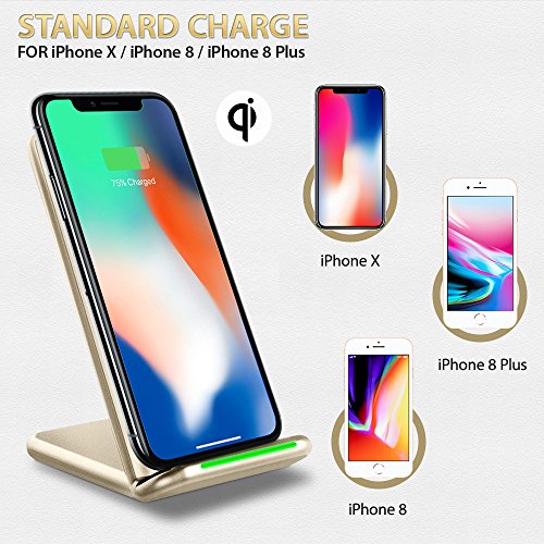 iPhone X Wireless Charger, ElleSye 3-Coil Qi Wireless Charger Stand Pad for iPhone 8/8 Plus, iPhone X, Samsung Galaxy Note8, S8/S8 Plus/S7/S7 Edge/S6 Edge Plus, LG G6 and All QI-Enabled Devices
