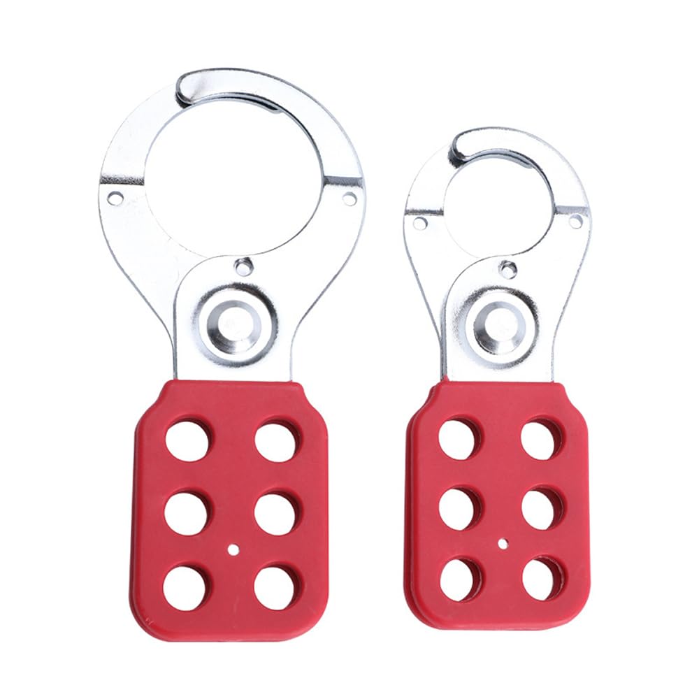 POFET 2Pcs Diameter 25mm/1inch + 38mm/1.5inch Safety Series Steel Lockout Hasp Hold Up to Six Padlocks - Red