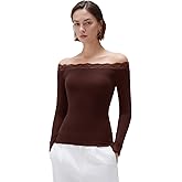 SUUKSESS Cloud Cashmere Women Lace Off Shoulder Long Sleeve Shirt Basic Knit Top