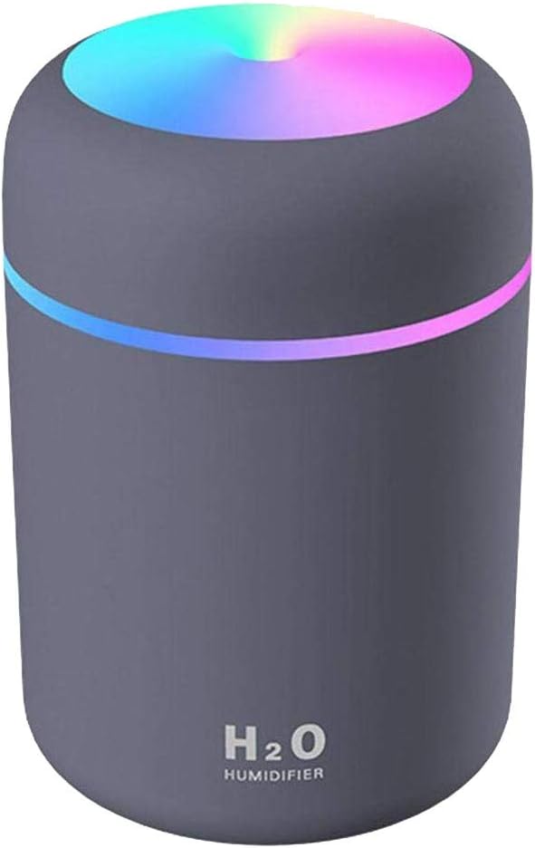 Portable Mini Humidifier,Office Desk Humidifier,USB Personal Desktop Humidifier With 7-Color LED Night Light,300ml Small Cool Mist Humidifier,Quiet,Waterless Auto Shut-Off,2 Mist Mode (Black)