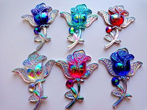 Mixed Colour Sew on Rhinestones Resin Crystal Rose Flower Shape 48x36mm Flatback Accessory Gemstone Strass 30pcs/bag