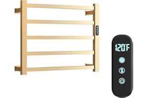 WMHYLYH 5 Bars Luxury Heated Towel Rack Wall Mounted Towel Warmers, Towel Warmer Rack for Bathroom with Timer & Temperature Multi-Level Adjustable, Hardwired and Plug-in Compatible (Brushed Gold)
