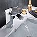 ROVOGO Waterfall Bathroom Vanity Sink Faucet, Single-Handle Single-Hole Cold and Hot Water Mixer Tap with Large Rectangular Spout, Brass Lavatory Sink Faucet, Chrome