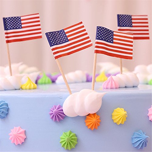 Efivs Arts American Flag 4th of July Cupcake Toppers Picks for Party Decorations Supplies, Toothpick Flags, 100 Counts