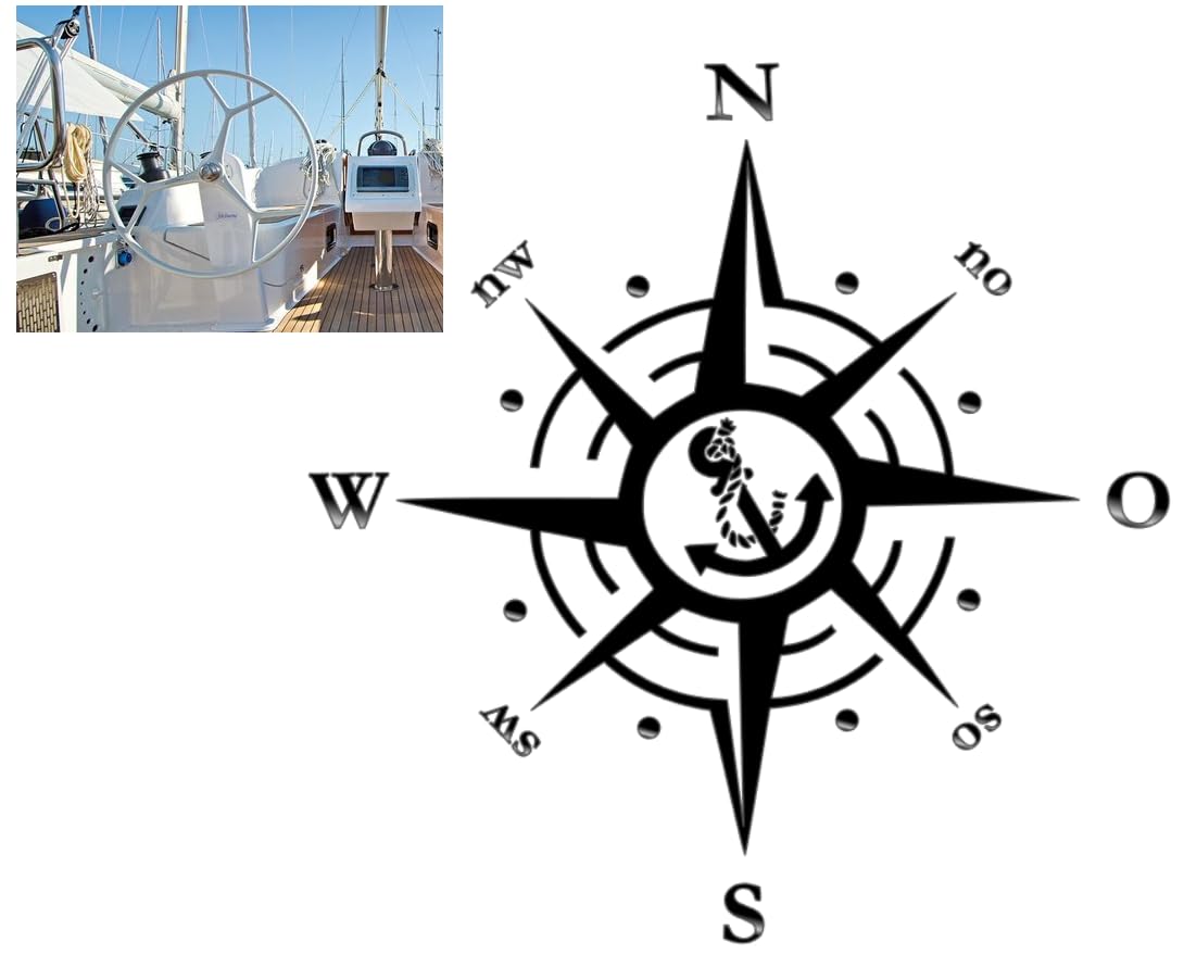 Generisch Compass Sticker (9 cm, Black Grey 8/1) - Waterproof, UV-Resistant, Plastic, Navigational Aid