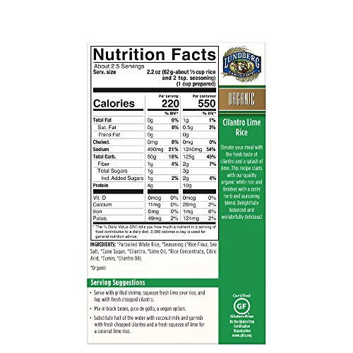 Lundberg Organic Cilantro Lime Rice Pilaf, 5.5 oz (Pack of 6), Gluten