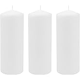 Stonebriar 3 Pack Tall 3 x 8 Inch 80 Hour Long Burning Unscented White Wax Pillar Candles