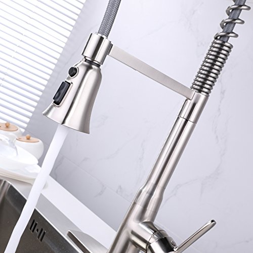 Lead Free Pull Down Kitchen Faucet With Pull Out Sprayer High Arc Single Handle Single Lever Pre-Rinse 304 Stainless Steel Spring Kitchen Sink Faucets With Deck Plate Brushed Nickel SonTiy - Thumbnail 5