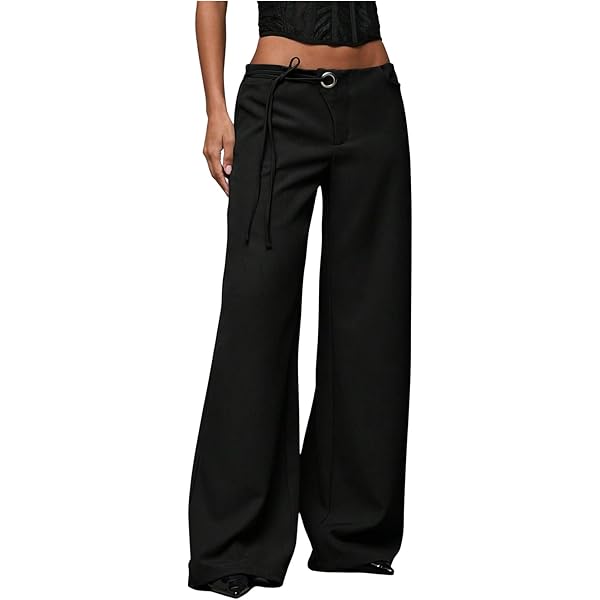 GORGLITTER Women's Dress Pants Low Rise Wide Leg Trousers Business Casual  Work Dressy Low Waisted Straight Slacks Pants Black X-Small at Amazon  Women's Clothing store