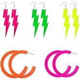 5 Pairs 80s Neon Earrings Hoop Earrings Pendant Retro Acrylic Drop Dangle Earrings Cosplay Party Costume Accessory for Women 80's Party