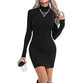HoneyLover Women's Solid Long Sleeve Fleece Dress High Neck Basic Ribbed Slim Fit Casual Bodycon Mini Dresses