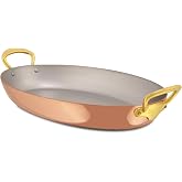 Mauviel M'150 B 1.5mm Polished Copper &amp; Stainless Steel Oval Pan With Brass Handles, 11.8-in, Made in France