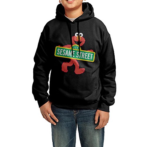 Black Elmo Seasame Street Cotton Hoodies For Junior Boys Cute