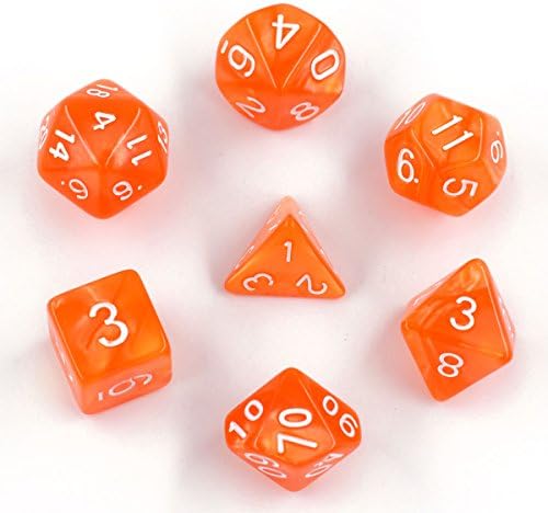 Polyhedral DnD Dice Set - Set of 7-Die Dice for Dungeons &amp; Dragons Dice Games, Pathfinder, Magic The Gathering (MTG), Math Games and More（Orange）