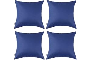 MIULEE Pack of 4 Decorative Outdoor Waterproof Pillow Covers Square Garden Cushion Cases PU Coating Throw Pillow Cover Shell for Patio Tent Park Couch 16x16 Inch Navy Blue