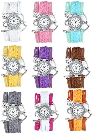 6 Set of Charming Vintage Weave Wrap Leather Chain Bracelet Watch for Womens Ladies Fiiliip( Mix Color )
