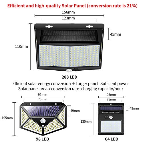 288 Led Solar Lights Outdoor, 3 Optional Modes Security Lights Motion Outdoor with Motion Activated Solar Powered, Wireless Waterproof Solar Wall Lights Outdoor Flood Lights Led for Yard, Garage, Deck