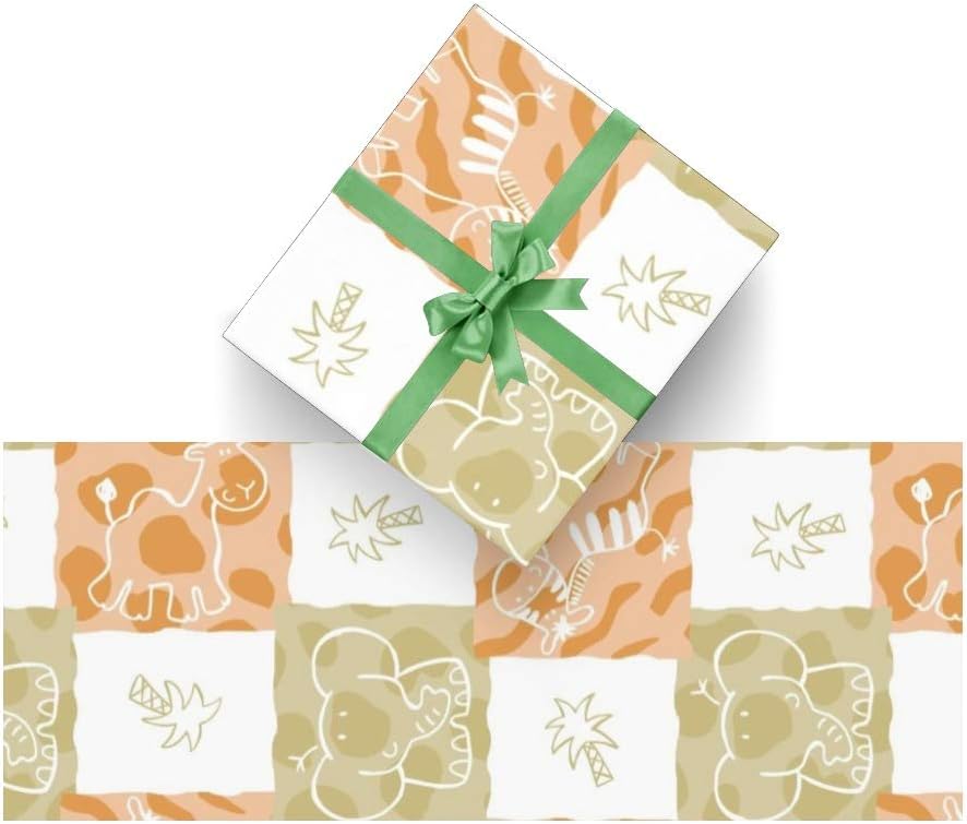 Gift Wrapping Paper Roll Elephant Giraffe Tree for