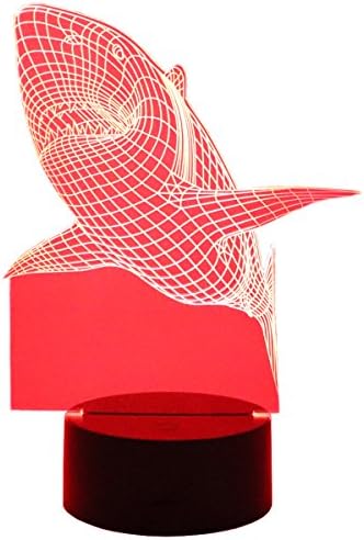 Hguangs 3D Lamp Shark Shape Night Lamp 3D Optical Illusion Night light Desk Table Light 7 Colors Changing Touch Control Gift for Christmas Birthday Valentine's Day Kids Children Girl and Boy