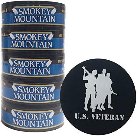 Smokey Mountain Herbal Chew or Snuff - 5 Cans - Includes DC Skin Can Cover (Arctic Mint Pouch) (Veteran Skin)