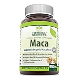Herbal Secrets Organic Maca - 950mg, 250 VCAPS - Gelatinized for Enhanced Bioavailability - GMO Free- Supports Healthy Mood, Hormonal Balance, Cardiovascular Health & Immune Health