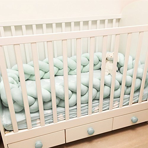 LOAOL Baby Crib Bumper Knotted Braided Plush Nursery Cradle Decor Newborn Gift Pillow Cushion Junior Bed Sleep Bumper (2 Meters, Mint)