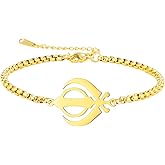 LIKGREAT Khanda Symbol Bracelet for Women Stainless Steel Sikhism Pendant Adjustable Box Chain Indian Jewelry