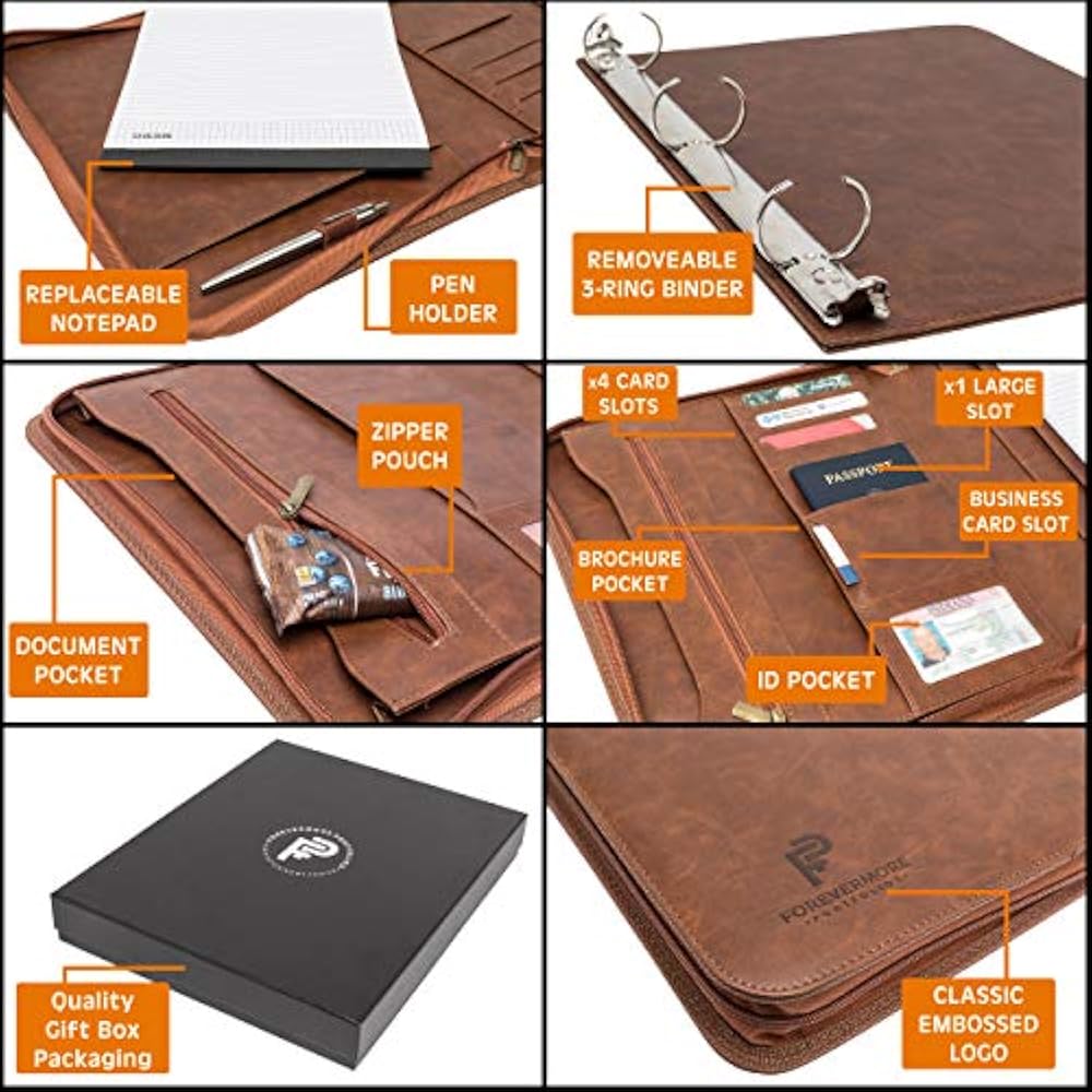 Portfolio Padfolio Zippered Closure, Removable 3 Ring Binder & Bonus Letter 655711832046 eBay