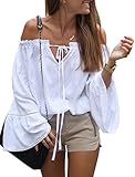 Relipop Women's Backless Off Shoulder Tops Long Sleeve Shirt Strapless Blouses (Small, White)