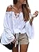 Relipop Women's Backless Off Shoulder Tops Long Sleeve Shirt Strapless Blouses (Small, White)