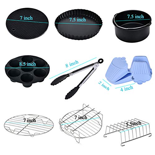 Air Fryer Accessories 11pcs Fits all 3.7QT- 4.2QT for Gowise Phillips and Cozyna - Non-stick Barrel/Pan, Stainless Steel Holder, Silicone Mat, Cookbook Included - Thumbnail 5