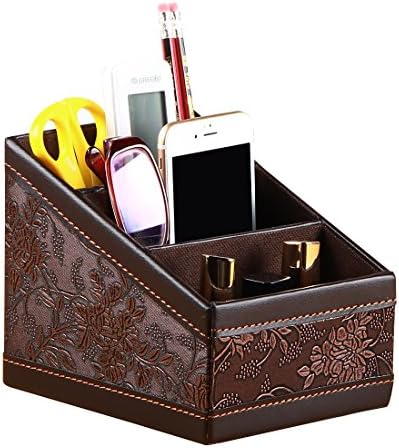 PU Leather 3 Slot Remote Control Holder / Caddy Controller TV Remote Phone Caddy Desktop Storage Office Desk Organizer