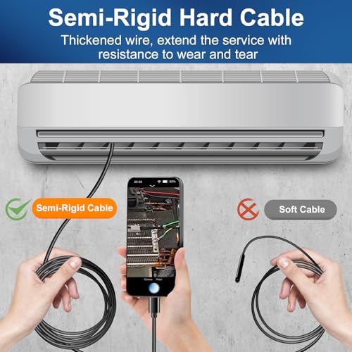 AURTEC Dual Lens Endoscope Inspection Camera, Dual HD Lens, IP68 Waterproof, 16.5FT/5M Semi-Rigid Cable, Borescope Camera with LED Lights, Compatible with Android and iOS Devices