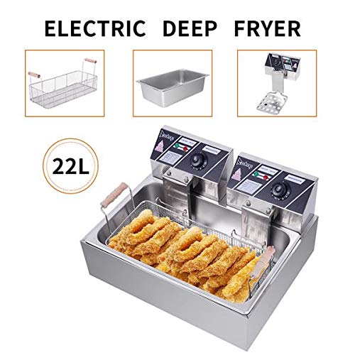 Heavy Duty Deep Fryer, 23.26Qt/22L Stainless Steel Large Single-Cylinder Electric Fryers with Removable Basket and Professional Heating Element, 110V Oil Consumption 12.7Qt/12L Oil Pan, 5000W Max US Plug (22L)