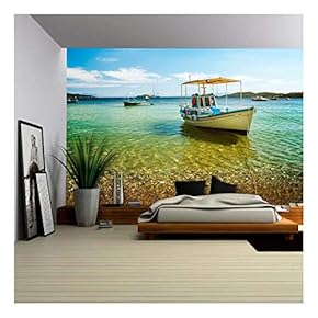Colorful Boat in Skiathos Island, Greece - Removable Wall Mural | Self-Adhesive Large Wallpaper - 66x96 inches