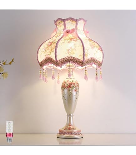 SEEAIRSHOP Pink Victorian Style Lamp Romantic Pastoral Fabric