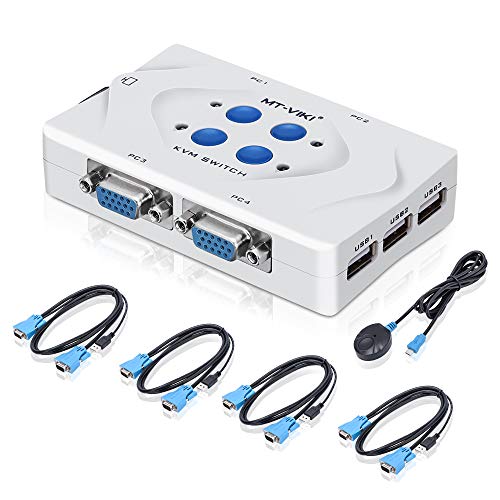 Buy ELUTENG 4 Port KVM Switch, 4 USB VGA Cables KVM Switcher 3 Way