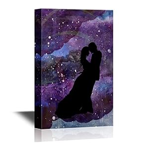 Romantic Couples Silhouettes with Purple Background - 12x18 inches