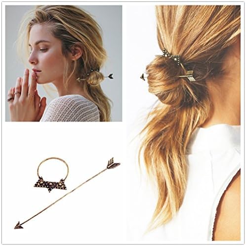 FASCHI 1Pc Antique Bronze Metal Long Arrow Hairpin Set, Spike Pierced Barrette Hair Fork Stick Slide Tuck Clip Shawl Scarf Pin Brooch Ponytail Holder Updo Bun Maker Tool (1Pc Bronze)