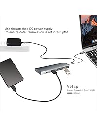 vetap USB C a USB Hub adaptador con 3 USB a USB 3.0 y 1 USB C USB 3.1 Gen1 para MacBook Chromebook Pixel y más dispositivos de tipo C, Aluminio Cargador con adaptador de alimentación de CA, Tipo C HUB