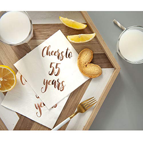 image for MAGJUCHE Cheers to 55 Years Cocktail Napkins, 50-Pack 3ply White Rose 