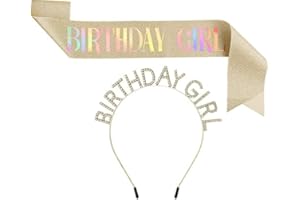 WADY Rhinestone Birthday Tiara and Sash for Women Beautiful Shinny Birthday Girl Headband Headpiece with Pin