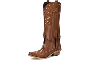 Bybmorto Cowboy Boots for Women - Fringe Knee High Cowgirl Boots with Classic Embroidery, Pointed Toe Pull on Retro Design, Perfect for Western Parties, Weddings and Events