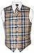 Men's Plaid Design Dress Vest & NeckTie Navy Brown White Neck Tie Set L