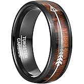 Vakki Hawaii Koa Wood Arrows Inlay Black Tungsten Rings for Men Wedding Promise Bands 8mm Vikings Hunting Rings Brushed Edge Domed Size 7-14