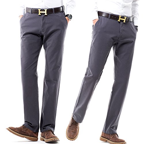 Men's Stretchy Straight Fit Casual Pants,100% Cotton Flat Front Formal Trousers Dress Pants - Thumbnail 3