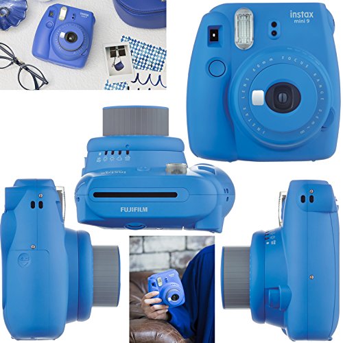 Fujifilm Instax Mini 9 Instant Camera Cobalt Blue + Fuji INSTAX Film (40 Sheets) + Accessories Kit Bundle + Custom Case with Strap + Assorted Frames + Photo Album + 60 Colorful Sticker Frames + More