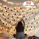 MZD8391 50 Photo Clips String Lights/Holder, Indoor Fairy String Lights for Hanging Photos Pictures Cards and Memos, Ideal Gift Photo Clip Holder (Warm White)