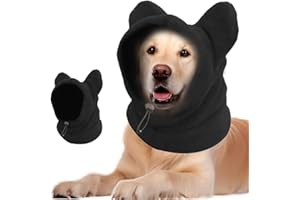 FEEON Dog Hats Ear Covers, 2025 New Dog Hood Warm Hat Winter Pet Hat Ears Cover Neck Warmer Scarf, Adjustable Windproof Earmuffs Dog Ears Cover for Small, Medium, Large Dogs Cat (Black, Medium)